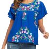 Women's Embroidered Mexican Peasant Blouse Mexico Summer Shirt Short Sleeve