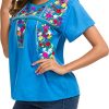Women's Embroidered Mexican Peasant Blouse Mexico Summer Shirt Short Sleeve