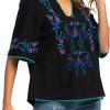 Women's Summer Peasant Blouses Boho Embroidery Mexican Bohemian Tops Shirt Tunic Blouses