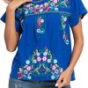Women's Embroidered Mexican Peasant Blouse Mexico Summer Shirt Short Sleeve