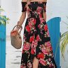 Women Short Sleeve Off Shoulder Floral High Low Flowy Summer Party Long Maxi Dress