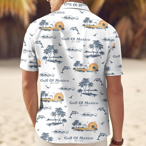 Gulf of Mexico Button Hawaiian Shirts for Men Loose Short Sleeve Summer Beach Resort Casual Shirt Gift for Mexican Lovers