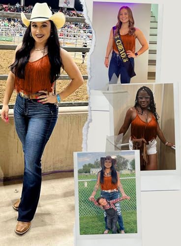 Womens Western Cowgirl Fringe Top - Country Concert Outfits Festival Tassel Hem Boho Rodeo Camisole Rave Tank Shirt