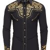 Western Embroidered Cowboy Shirts for Men, Casual Button Down Long Sleeve Shirt with Floral Design