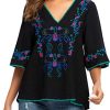 Women's Summer Peasant Blouses Boho Embroidery Mexican Bohemian Tops Shirt Tunic Blouses