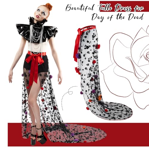 Women Halloween Day of Dead Costume Halloween Mexican Flower Skirt Gothic Dress for Halloween Costume Dress Party