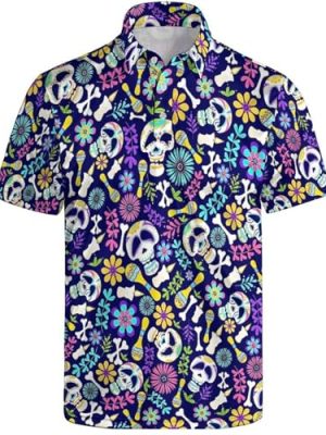 Short Sleeve Golf Polo Shirt, Dry Fit Polo Shirts for Men, Fashion Printed Moisture Transferring