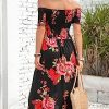 Women Short Sleeve Off Shoulder Floral High Low Flowy Summer Party Long Maxi Dress