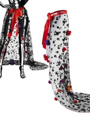 Women Halloween Day of Dead Costume Halloween Mexican Flower Skirt Gothic Dress for Halloween Costume Dress Party