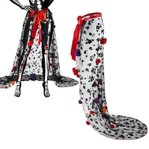 Women Halloween Day of Dead Costume Halloween Mexican Flower Skirt Gothic Dress for Halloween Costume Dress Party