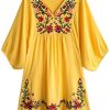 Summer Dress V Neck Mexican Embroidered Peasant Women's Dressy Tops Blouses
