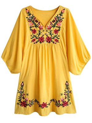 Summer Dress V Neck Mexican Embroidered Peasant Women's Dressy Tops Blouses