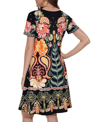 Summer Dresses for Women Casual Tshirt Short Sleeve Floral Sundress Beach Cover Ups with Pockets
