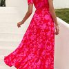 Women's Summer Maxi Dress Casual Wrap Floral Boho Short Sleeve V Neck Split Ruffle Beach Long Dresses
