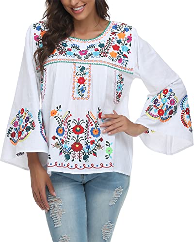 Women's Summer Boho Embroidery Mexican Bohemian Tops Shirt Tunic