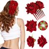 4 Pieces Rose Flower Hair Clip Big Rose Brooch Floral Clips Mexican Flower Hair Accessories for Woman Flamenco Dancer Bridal