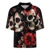 Mexican Day of The Dead Women Goth Workout T-Shirts for Men Collar Neck Summer T-Shirt Mid Sleeve Casual Tee Tops