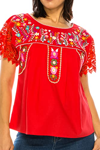Women Traditional Puebla Mexican Embroidered Blouse