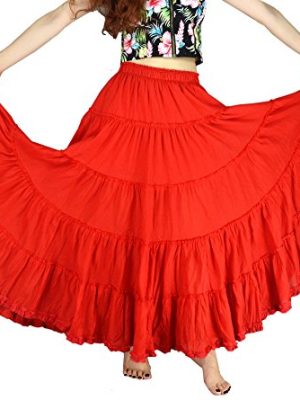 Women's Cotton 5 Tiered A Line Pleated Maxi Skirt Long Boho Gypsy Dance Skirts
