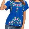 Women's Embroidered Mexican Peasant Blouse Mexico Summer Shirt Short Sleeve
