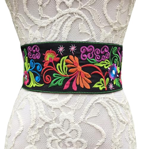 Traditional Embroidered Mexican Belt Tassel Waist Belt Adjustable Belt Day Of The Dead Ethnic Boho Party Belt E1