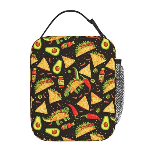 Reusable Taco Dinosaur Avocado Lunch Box for Kids Girls Boys Women Adult, Insulated Mexican Food Lunch Bag,Polyester Cooler