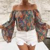 Women's Boho Off Shoulder 3/4 Bell Sleeve Summer Blouse Top