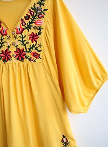 Summer Dress V Neck Mexican Embroidered Peasant Women's Dressy Tops Blouses