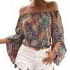 Women's Boho Off Shoulder 3/4 Bell Sleeve Summer Blouse Top