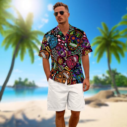 Funny Neon Hawaiian Shirt for Men Button Down Tropical Beach Aloha Shirt Summer Holiday Glow Party Outfits