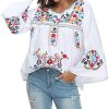 Women's Summer Boho Embroidery Mexican Bohemian Tops Shirt Tunic