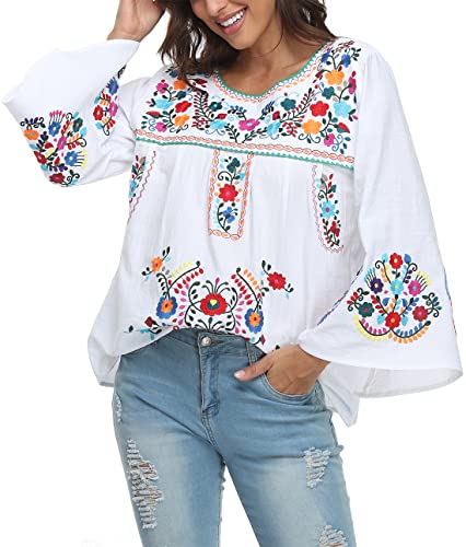 Women's Summer Boho Embroidery Mexican Bohemian Tops Shirt Tunic