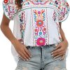 Women's Summer Boho Embroidery Mexican Bohemian Tops Shirt Tunic