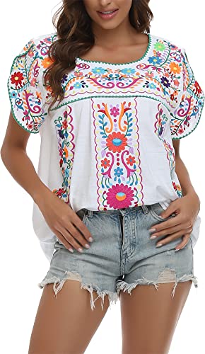 Women's Summer Boho Embroidery Mexican Bohemian Tops Shirt Tunic