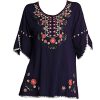 Mexican Shirts Peasant Blouses Cotton Embroidered 3/4 Sleeve Bohemian Tops Boho Clothes for Women Summer Fiesta