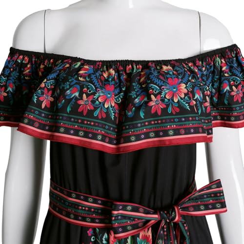 Womens Mexican Fiesta Dress Cinco De Mayo Spanish Cuban Dress with Belt