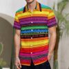 Mexican Serape Colorful Stripes Mens Shirts Short Sleeve Button Down Beach Shirts with Pockets
