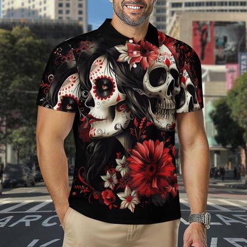 Mexican Day of The Dead Women Goth Men's Golf Polo Shirts Quick Dry Casual Sports Outdoor Tennis Shirt Jersey Tops