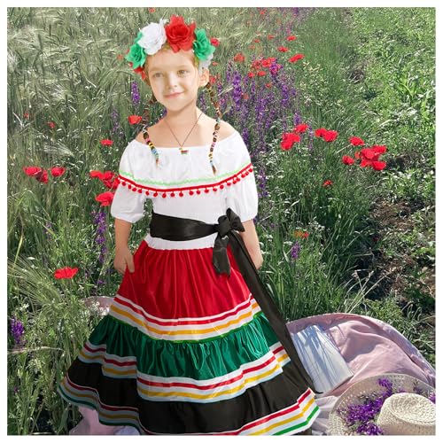 Traditional Mexican Dress for Girls Folklorico Dance Dress Cinco De Mayo Girls Party Costume Mexican Fiesta Dress Kit