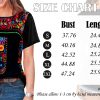 Short Sleeve Mexican Tee Shirts for Women Floral Embroidered Loose Tops Ethnic Style Boho T-Shirts