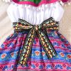 Toddler Girls Mexican Dress Little Girl Off Shoulder Bowknot Traditional Color Block Dresses