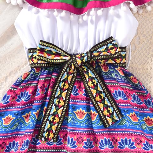 Toddler Girls Mexican Dress Little Girl Off Shoulder Bowknot Traditional Color Block Dresses