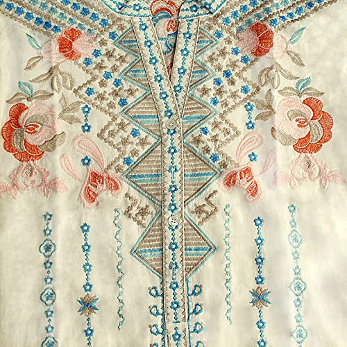 Women's Embroidered Tops Mexican Shirt V Neck Summer Casual Tops Peasant Tunic Loose Blouse