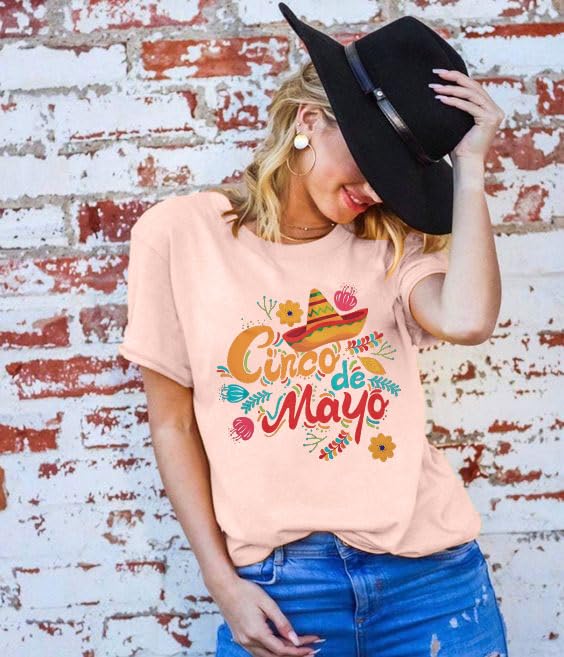 Cinco De Mayo Shirt for Women Mexican Sombrero T-Shirt Funny Mexican Fiesta Party Short Sleeve Tee Top