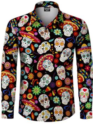 Men's Halloween Novelty Button Down Long Sleeve Shirt, S-4XL