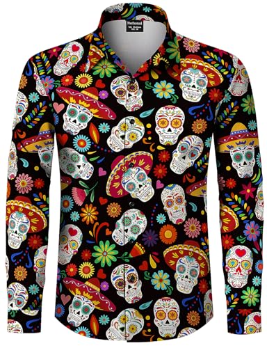 Men's Halloween Novelty Button Down Long Sleeve Shirt, S-4XL